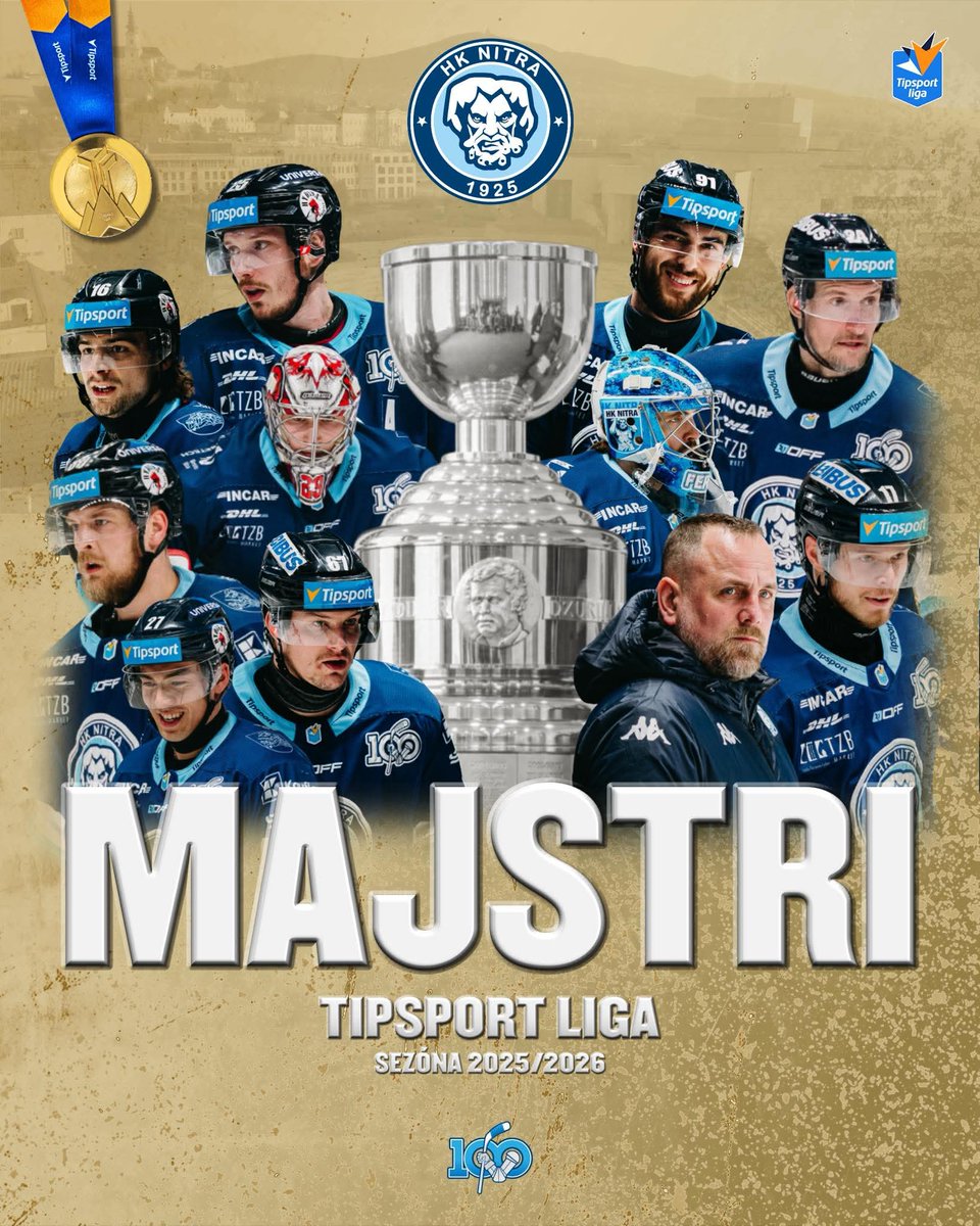 vet56977's tweet image. TITUL PRE SEZÓNU 2025/2026 VYHRÁVA HK NITRA 🤍💙🤍💙.Po včerajšom 7zápase sme majstri🏒🏒. Slovan sme porazili až po predĺžení po góle Tomáša Chrenka na 4:3🔥🔥. Toto je náš 3 titul ktorý sme získali v 100ročnej sezóne od založenie klubu🔥🏒.TITUL JE NÁŠ🤍💙🤍💙.#Trophy #Final