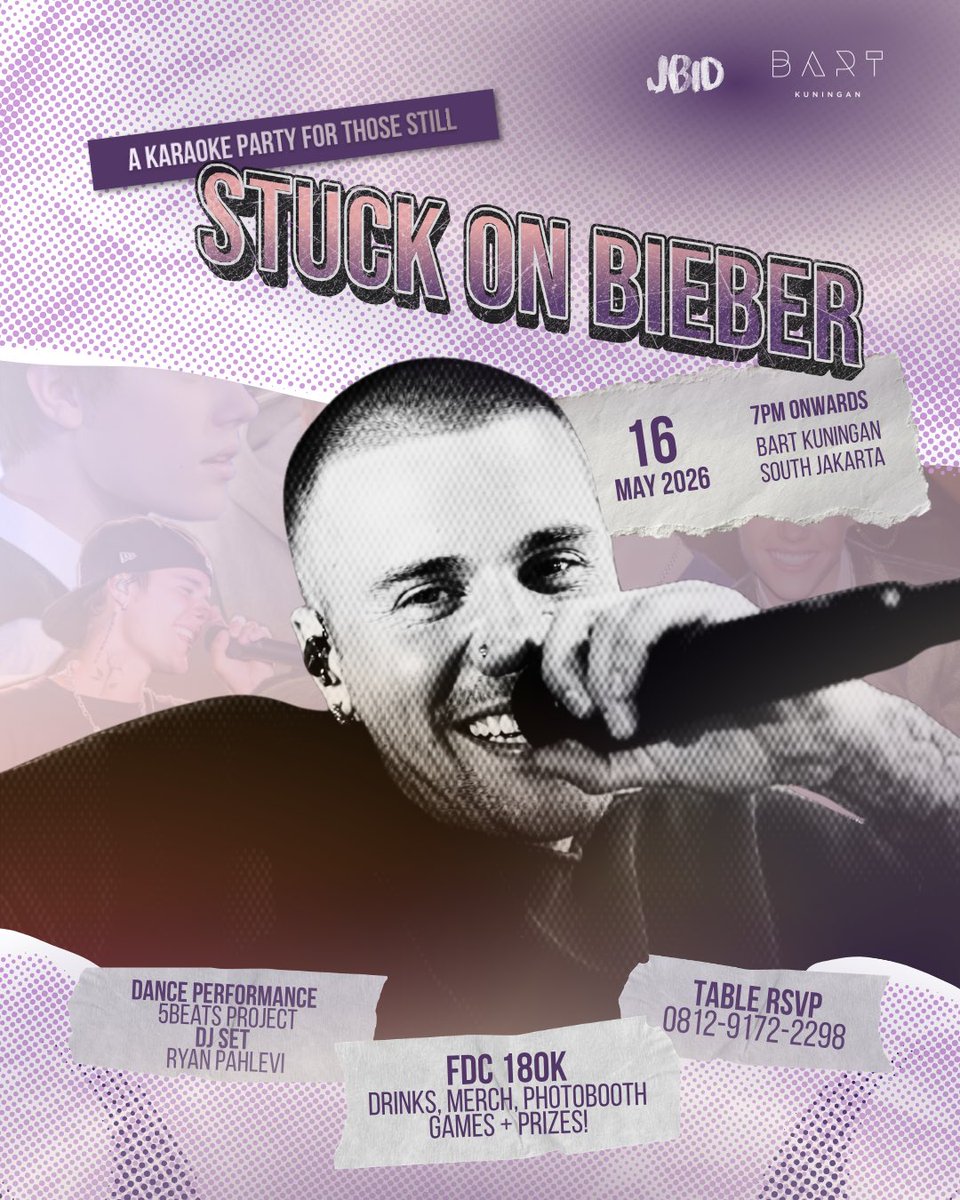 justinbieberID's tweet photo. JBID presents STUCK ON BIEBER — a night to sing, relive the eras, and hang with fellow Beliebers! 🫶🏻

🔗 REGIST NOW https://t.co/AesS9lUgA6
(*Please read the form carefully ‼️)
📲 Table RSVP: 0812-9172-2298 (Anasya) https://t.co/vKMzqNxTOc