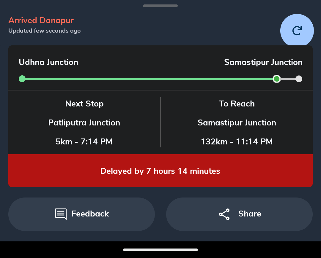 ArjunaWith's tweet photo. #indianrailway 🚂 is now 7+ hours late. It’s been standing still for the last 2.5 hours since about four stations back.
Would help if there were timely updates so passengers know what’s going on. 

Is desh me neta bas election larne ke liye hai. https://t.co/4nEk9PKaYP