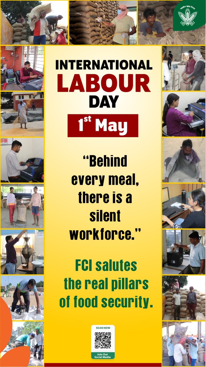 FciJharkhand's tweet image. अंतरराष्ट्रीय मजदूर दिवस पर, #FCI से जुड़े सभी कार्यों में समर्पण की श्रृंखला की हर कड़ी बने प्रत्येक व्यक्ति को नमन, जो हर दिन चुपचाप देश की खाद्य सुरक्षा प्रणाली को बनाए रखने में जुटे हैं 🇮🇳🌾

भारतीय खाद्य निगम, देश का पेट भरने वाले हर दाने के पीछे खड़े लोगों को सलाम करता है ।