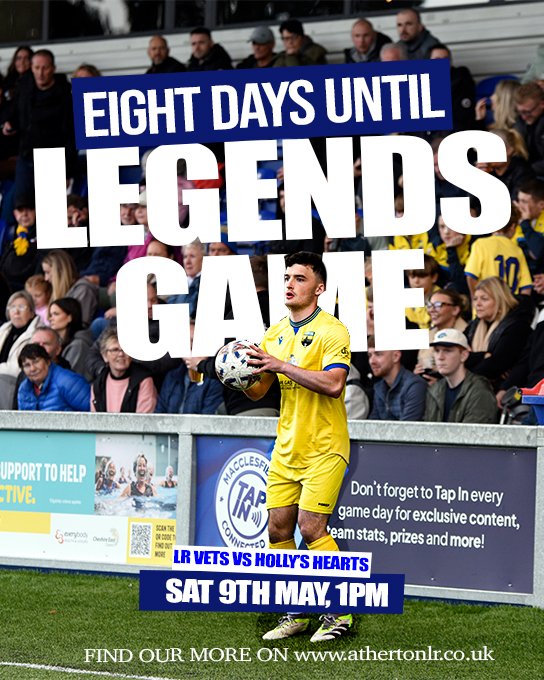 AthertonLRFC's tweet image. Eight days remain until the Atherton LR Vets host @hollysheartsuk at the SafeGasUK Stadium  

All information can be found via our club website or club app which you can download via the links: 

IOS: tinyurl.com/4tavfd6x
Android: tinyurl.com/ynaa97zb 

#OneOfAKind