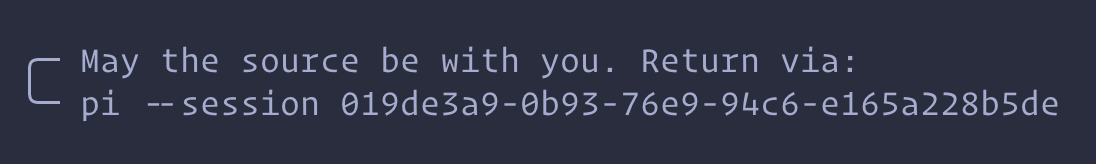 tyagiro31's tweet image. just shipped pi-resume-hint ✨

every time you exit Pi it now drops a cheeky reminder + the exact /resume command so you never lose your flow again. have funnnnn :)

pi install npm:pi-resume-hint
#PiAgent