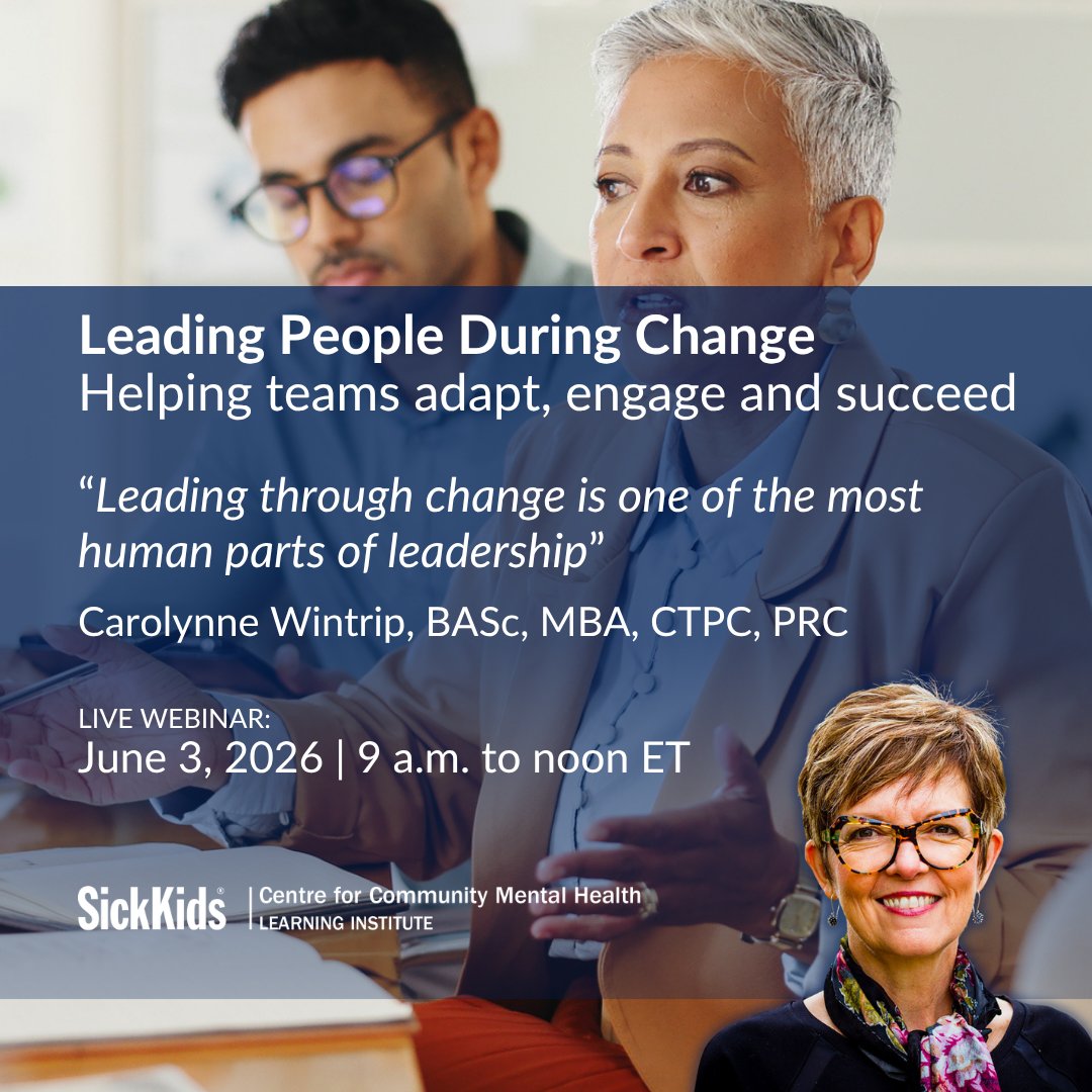 SKCCMHLearning's tweet image. Join two interactive workshops with Carolynne Wintrip, BASc, MBA, CTPC, PRC, and gain practical tools to support teams through #change and strengthen #resilience.
🔗 June 3: cvent.me/8o1YYA and June 17: cvent.me/Dy491G
🏷️Save 30% with code MHW2026.
#SKCCMHLI