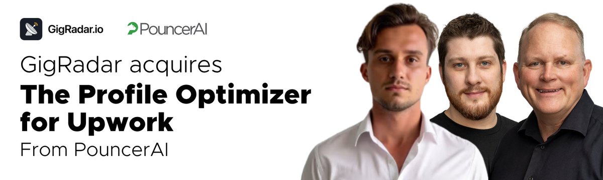 Big news 🎉

Pouncer.ai's Profile Optimizer for Upwork has been acquired by <a href="/GigRadar_io/">GigRadar.io</a>.

5,000+ freelancers used it to sharpen their profiles. Now it's part of a platform whose users have generated $45M+ in Upwork contracts.