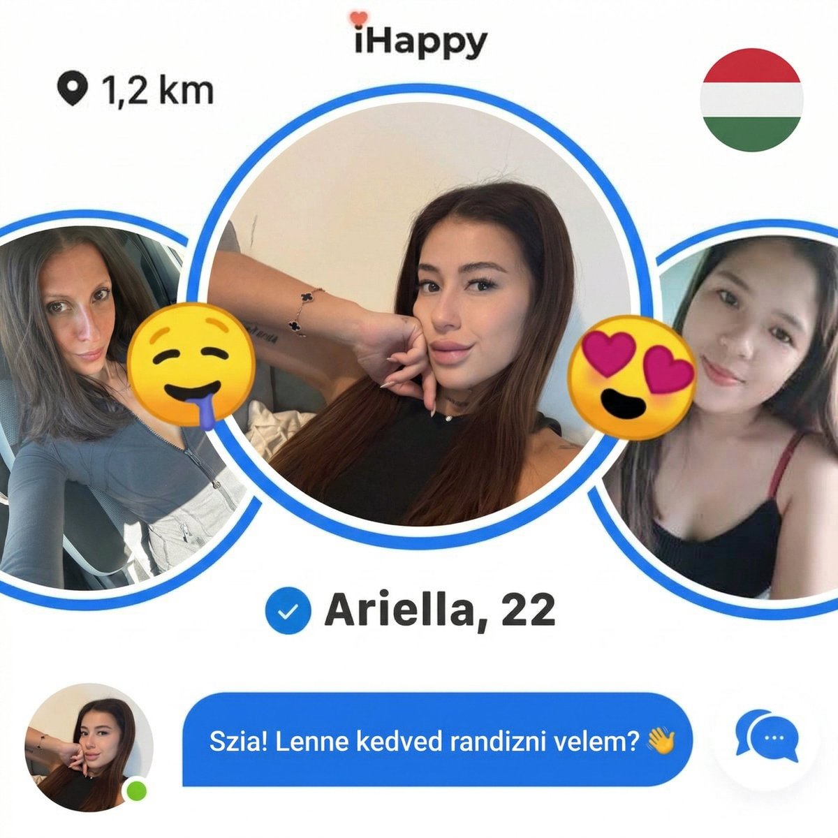 vellodate's tweet photo. 1.2 km-re tőlem már 3 magyar csaj írt rám ezen az appon. Nem értem mi ez, de működik. https://t.co/IvmhhpqUUC https://t.co/zHJOzlXmHh