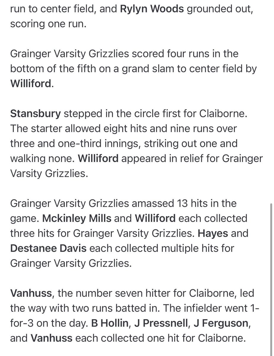 GCOsoftball's tweet photo. Good win on senior night. Our team was locked in. 

Shylo was in the ⭕️ . She is up to 201 k’s for her freshman campaign. She also had two home runs. Including a Grand slam. 

Hayes adds her 9thHR 

Mills with a great night at the plate. 

@TSCA_TN @writers_sports @prepxtra https://t.co/c0dRnCbHpp