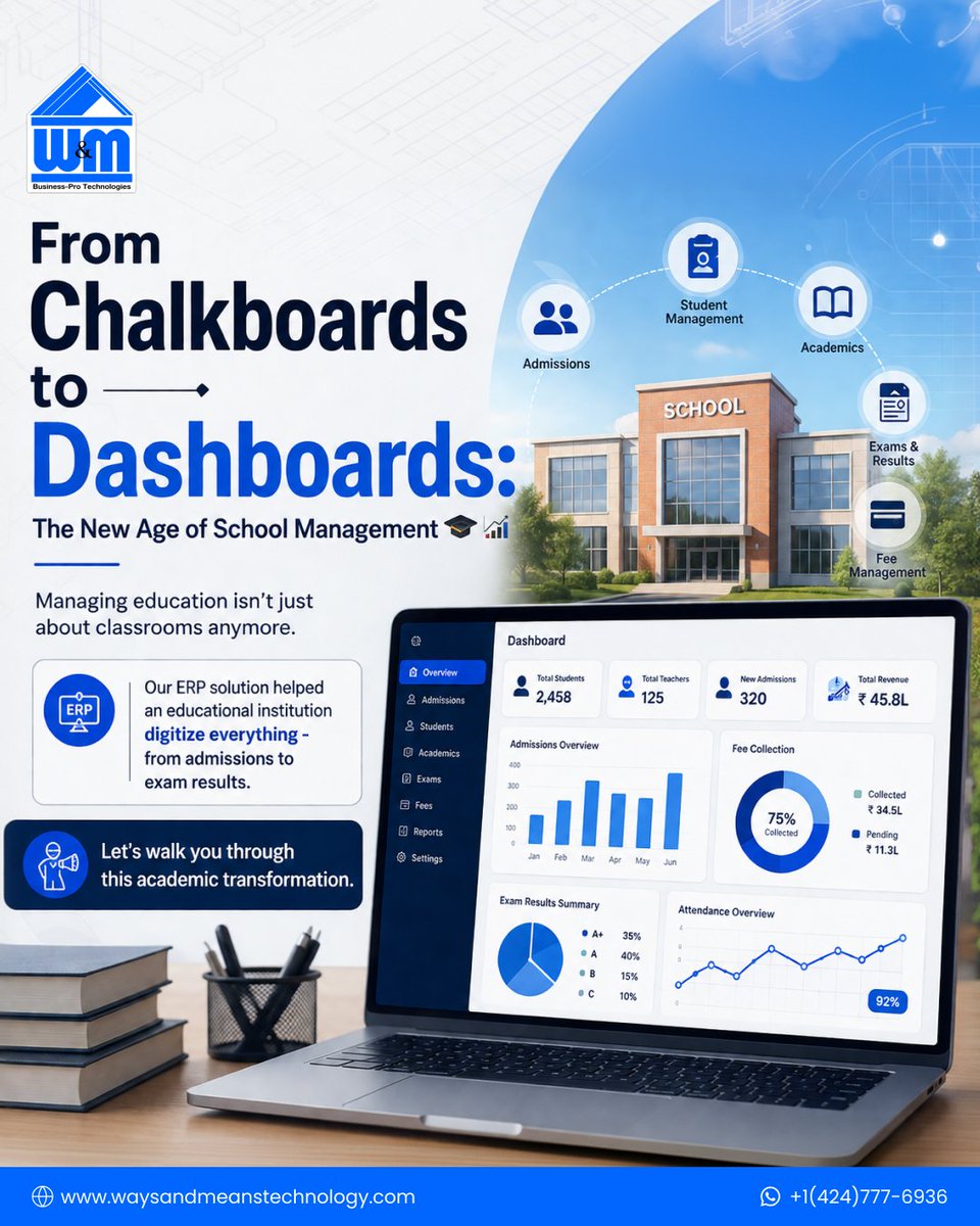 WMTechnology's tweet photo. From chaos to control - our ERP simplified a university's admissions, fees, and exams
See how we built it
https://t.co/I87lRcbLoL | WhatsApp: +1(424)777-6936
#WMTechnology #ERPDevelopment #EdTech #DigitalEducation https://t.co/aBHZutE9I7