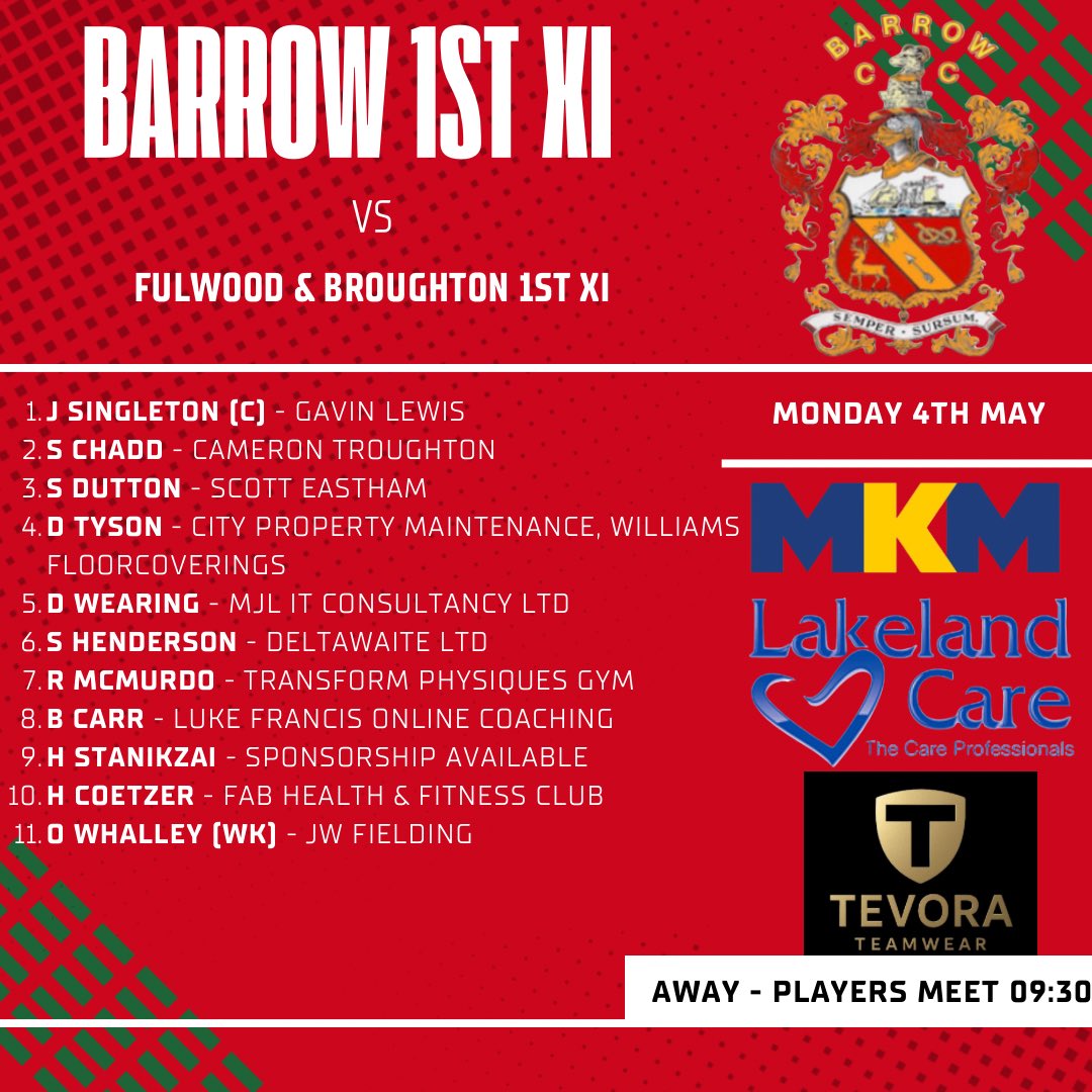 BarrowCricket's tweet photo. Weekend team news🏏

@pyramidcricket @wc_league https://t.co/BxuWattNy5