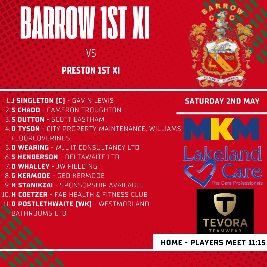 BarrowCricket's tweet photo. Weekend team news🏏

@pyramidcricket @wc_league https://t.co/BxuWattNy5