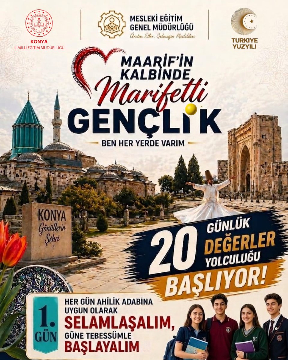 MeslekiEgitim42's tweet photo. 📍#Konya ’da “Maarifin Kalbinde Marifetli Gençlik” Başlıyor!

@tcmeb_mtegm koordinasyonunda, ilimizde yürütülecek olan “ #MaarifinKalbindeMarifetliGençlik – #BenHerYerdeVarım ” projesi kapsamında öğrencilerimizin çok yönlü gelişimini destekleyecek anlamlı bir süreç başlıyor. ⤵️ https://t.co/pGGncof74L
