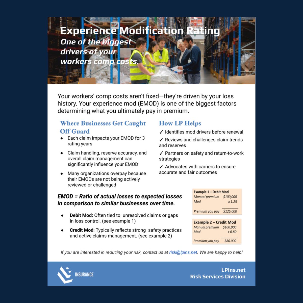 LP_Difference's tweet photo. Take control of your Experience Modification Rating (EMOD) to avoid inflated premiums and financial risks. Download the free flyer now! 💼📊 #WorkersCompensation #RiskManagement #SafetyCulture https://t.co/kfOtUQZ7Sy https://t.co/bGdYWRBKLU