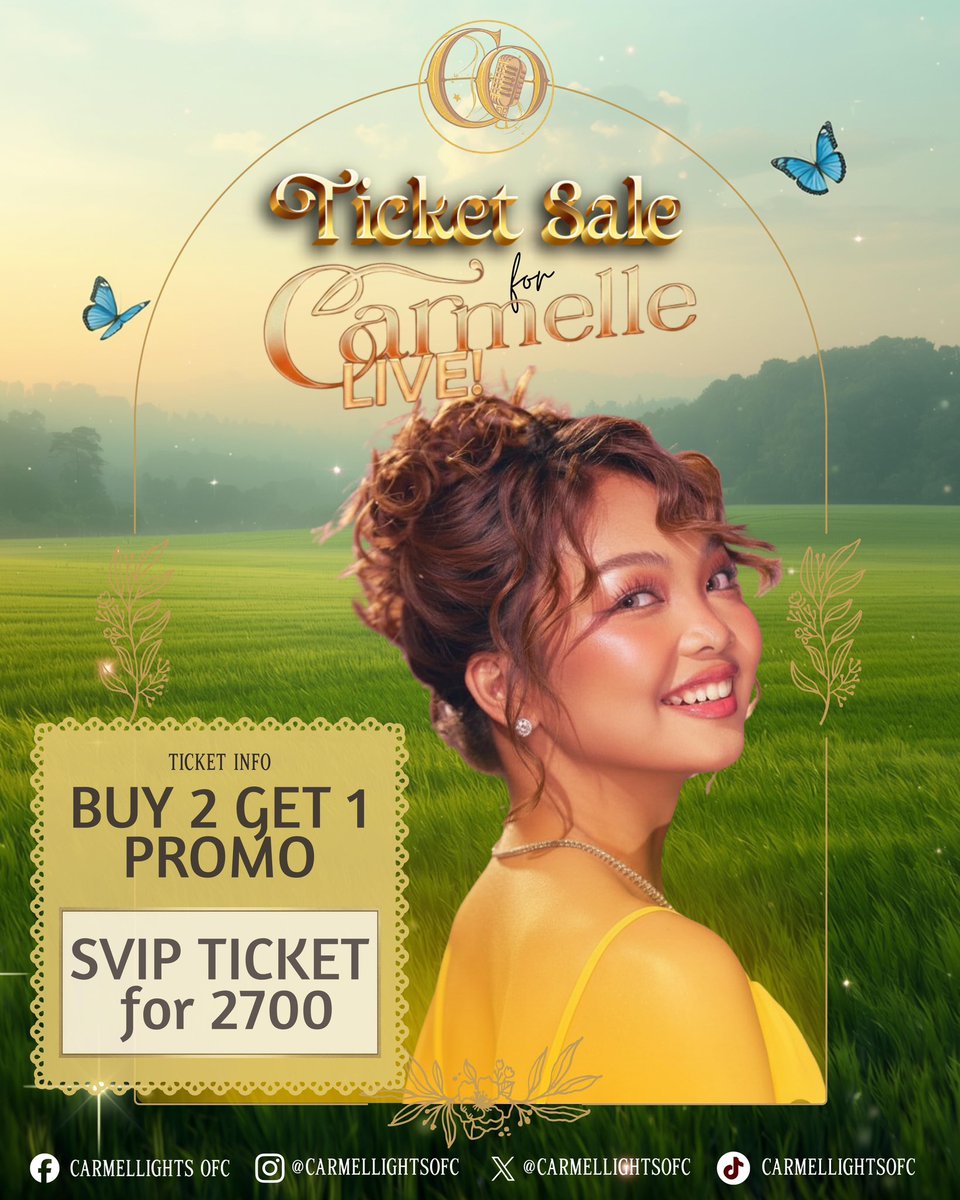 carmellightsofc's tweet photo. Hello carmellights!!
you’ve always shown up for Carmelle and for Carmellights ofc… now it’s our turn to give back! BUY 2 GET 1 ticket promo is FINALLY here!! bring your friends, your fam, your co-fans—let’s make this concert unforgettable! ✨
all for @carmelle_lite !! Always!! Witness the magic of carmelle's concert! Grab yours now before it's gone!!
#CarmelleCollado