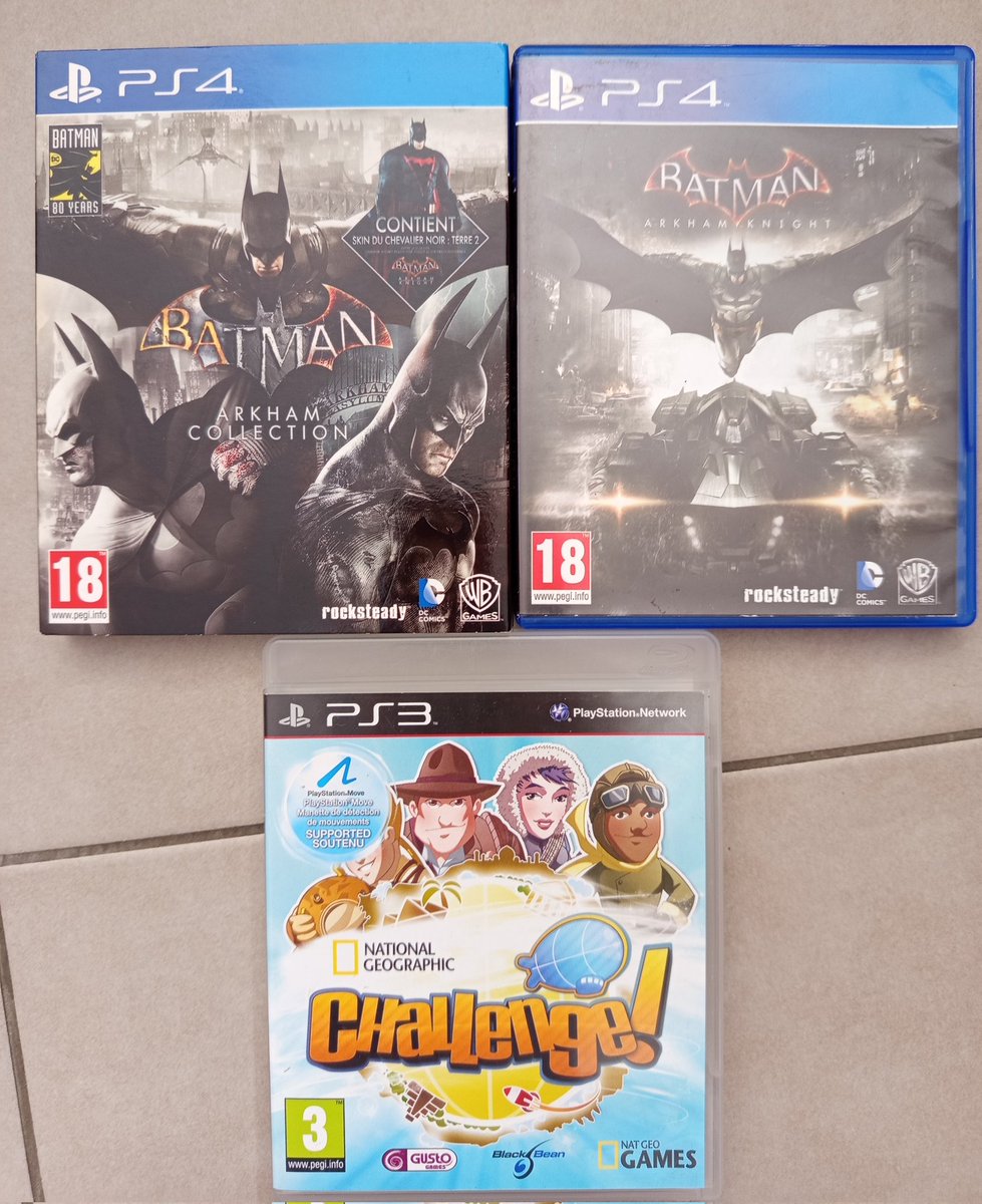 Mewaz007's tweet image. Ptite balade à la foire aux plantes (perso je déteste ça) donc je suis passé chez mon indépendant.
Du coup nouveaux jeux #PS4 avec la compil Batman en Steelbook magnifique, et le Knight en vrai jeu en boîte, parce que jsuis en mode Batman😂
Et #PS3 National Géographie pour 5€ 😜