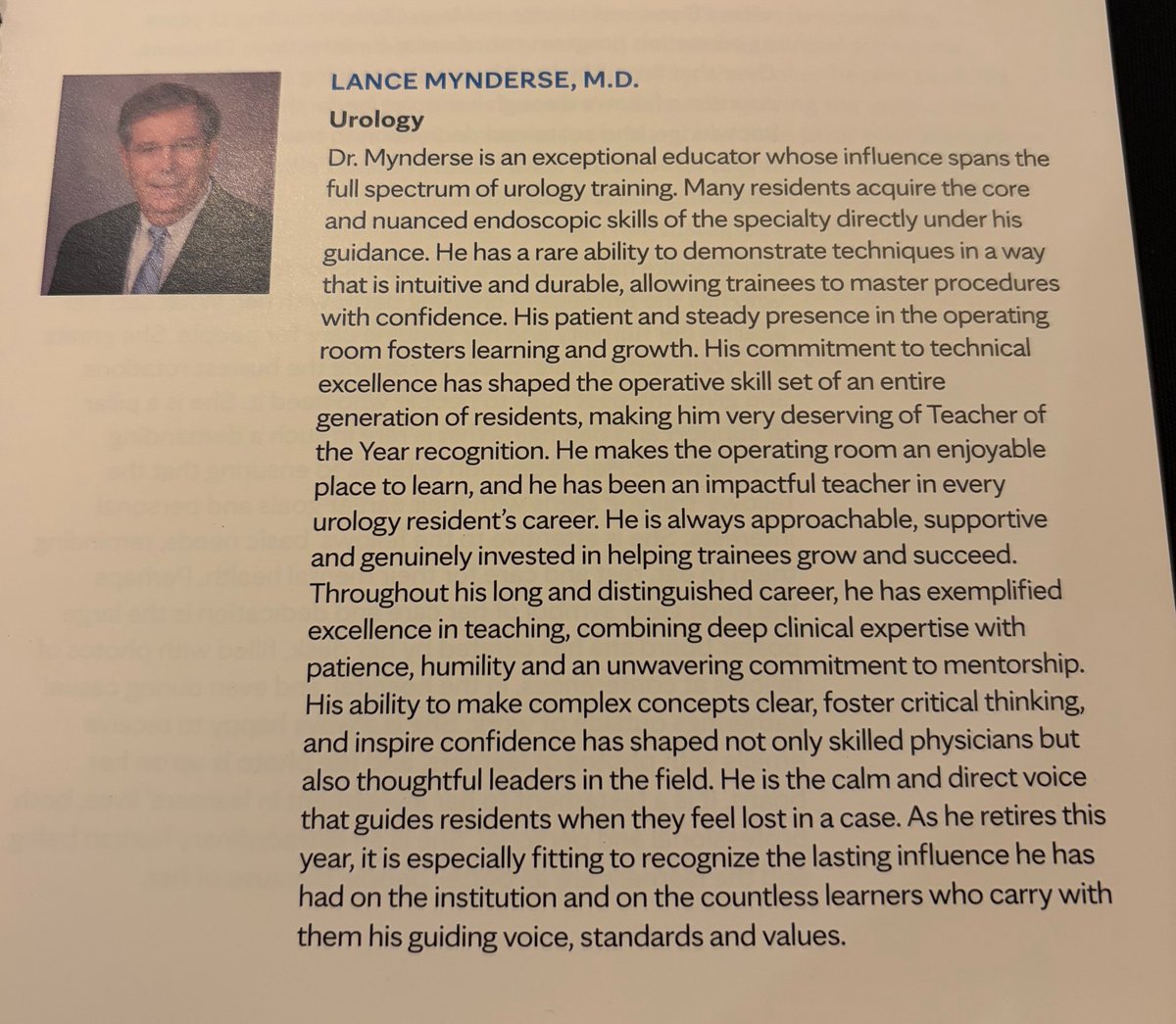 MayoUrology's tweet image. Congratulations to @LanceMynderse, honored as a 2026 Teacher of the Year by Mayo Fellows Association, nominated and voted by 
residents and fellows. He has made a lasting influence on countless learners!
#TeacherOfTheYear #MayoClinic #MedTwitter @MayoFellows @GillianM22