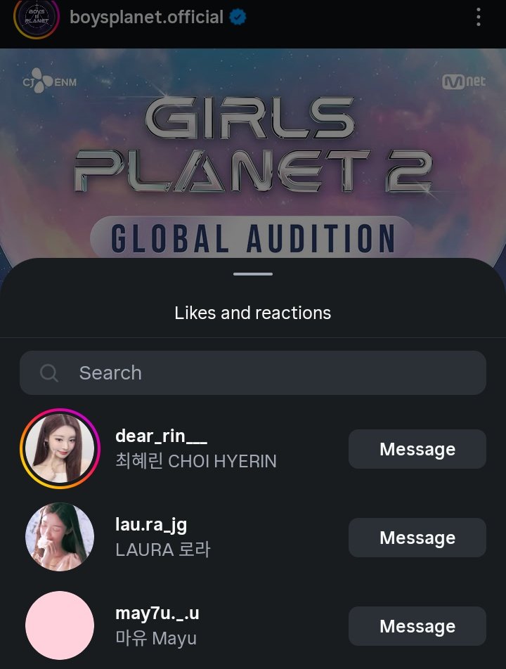 Choi Hyerin (Former GP999 and Universe Ticket), Laura (Former Universe Ticket) and Mayu (Former Hip Pop Princess) liked the official audition post for #GirlsPlanet2.