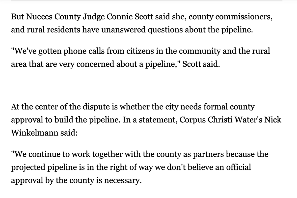 Nueces County challenges Corpus Christi emergency water pipeline currently under construction

Corpus: "We don't believe an official approval by the county is necessary."

Nueces Co: "I wasn't aware that it didn't need cooperation or approval."

kristv.com/running-dry/co…