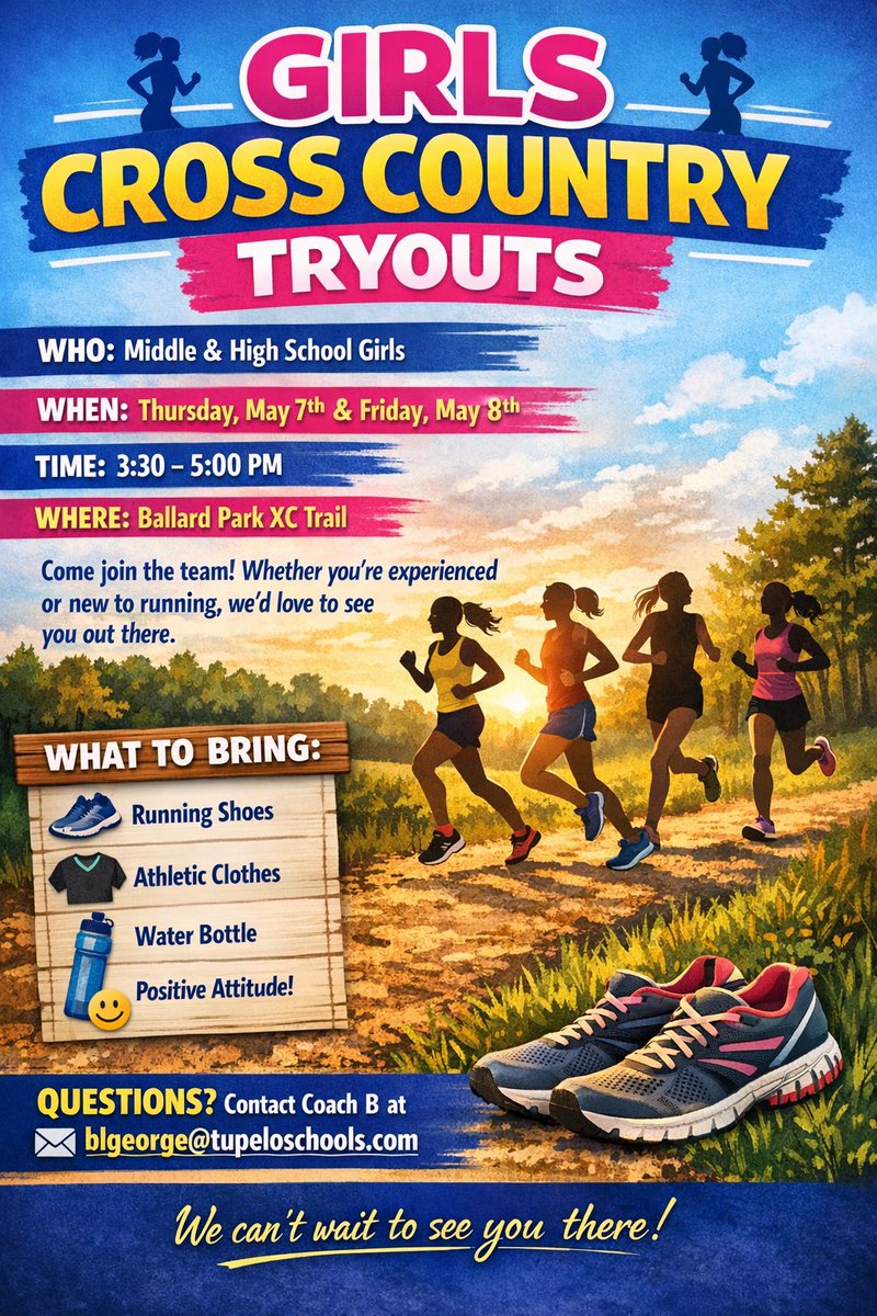 XCTupelo's tweet photo. XC Tryouts are next week! Lace up your Running Shoes and Come Be A Part of our Championship Caliber Teams! #GoWave #RunningWave https://t.co/GgTvcOaxoC
