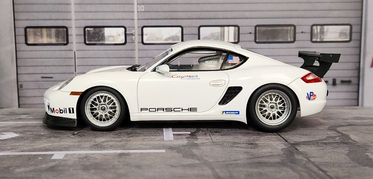 venable_brian's tweet photo. This is Fujimi’s street Cayman kit modded into a Cayman Interseries version. I didn’t make any efforts to make it accurate, I just wanted a reasonable replica of one. I did start with the Cayman Interseries set from ScaleProduction which included front and rear aero and rear bumper parts. #fujimi #porsche #cayman