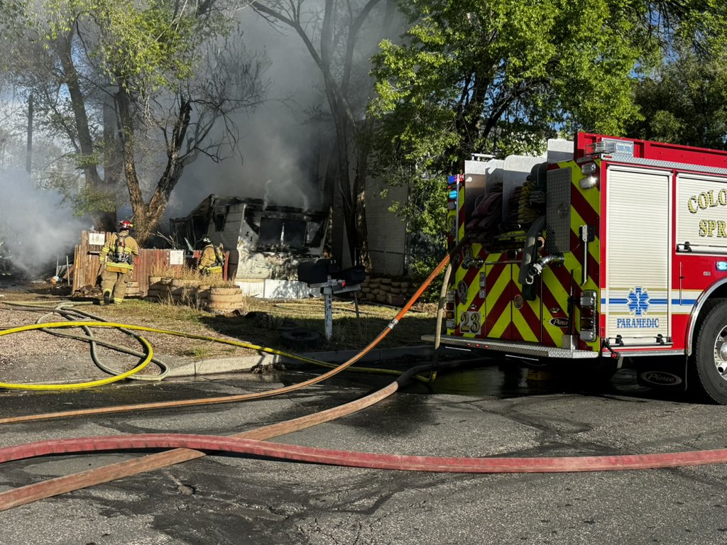 CSFDPIO's tweet image. #ColoradoSpringsFire is on scene of a #workingstructurefire on 21 Swope Ave for a mobile home on fire. 

No injuries reported at this time.