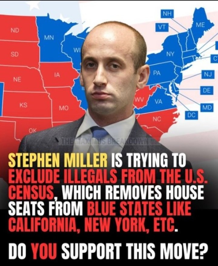 AlexanderNews_'s tweet image. Stephen Miller is trying to exclude undocumented immigrants from the U.S. Census, which could affect the number of seats in states like California and New York.

What do you think ? 

A. Yes, this is the right decision
B. No, this is the wrong decision

Share your thoughts.