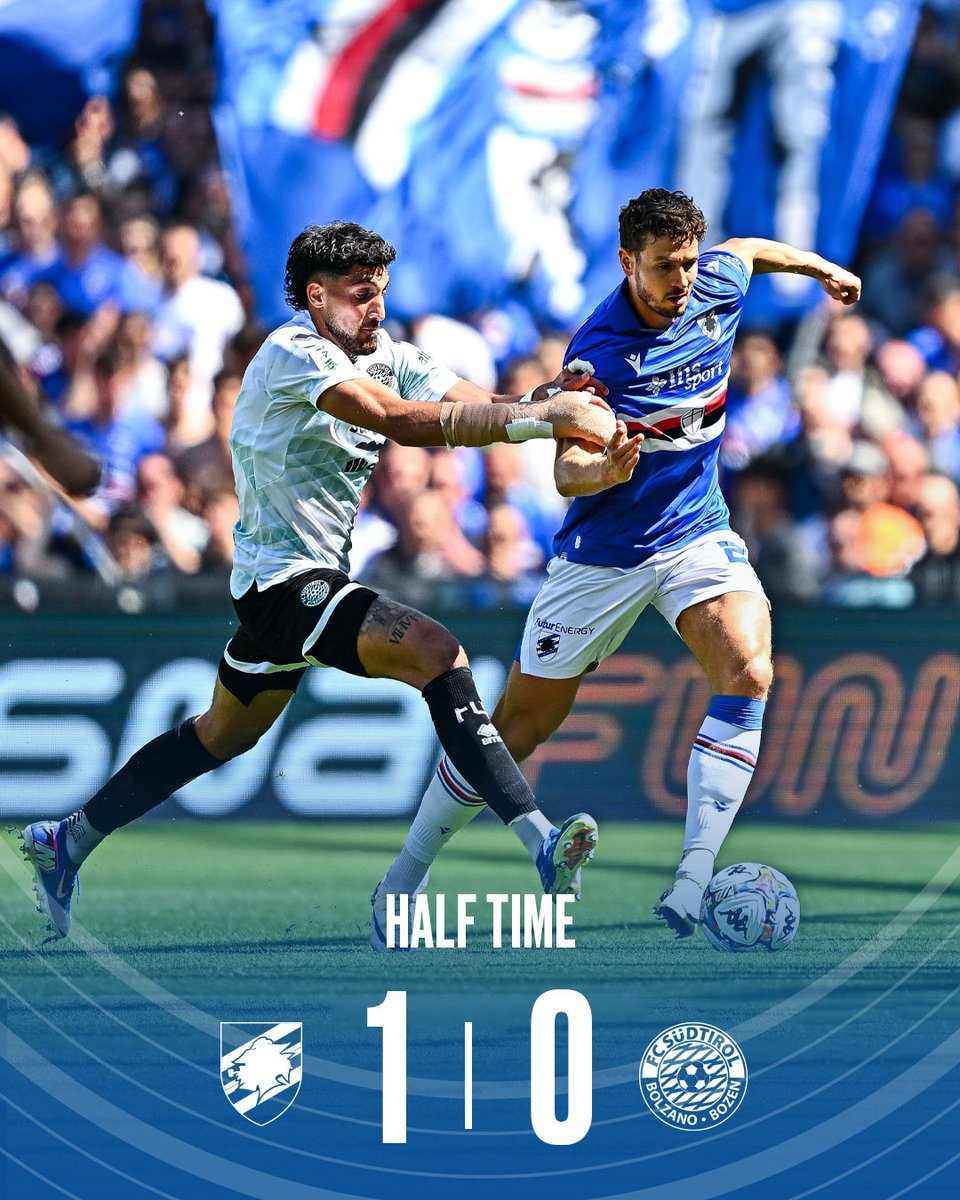 sampdoria's tweet photo. ⏸️ 𝑯𝘼𝑳𝙁 𝙏𝑰𝙈𝑬 

#SampSüdtirol | #SerieBKT

#ForzaDoria 🔵⚪🔴⚫⚪🔵 https://t.co/D0BdMqMBRL