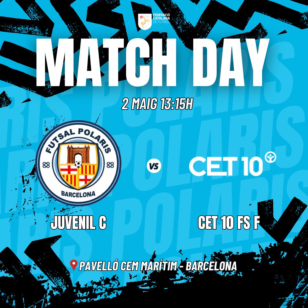 🔹JUVENIL C🔹

Partit de lliga del nostre Juvenil C. A per totes! ⚽️💙

 Futsal Polaris 🆚 CET10 FS F
📅 2 Maig 2026
🕗 13:15 hores
🏟️ Pavelló CEM Marítim - Barcelona