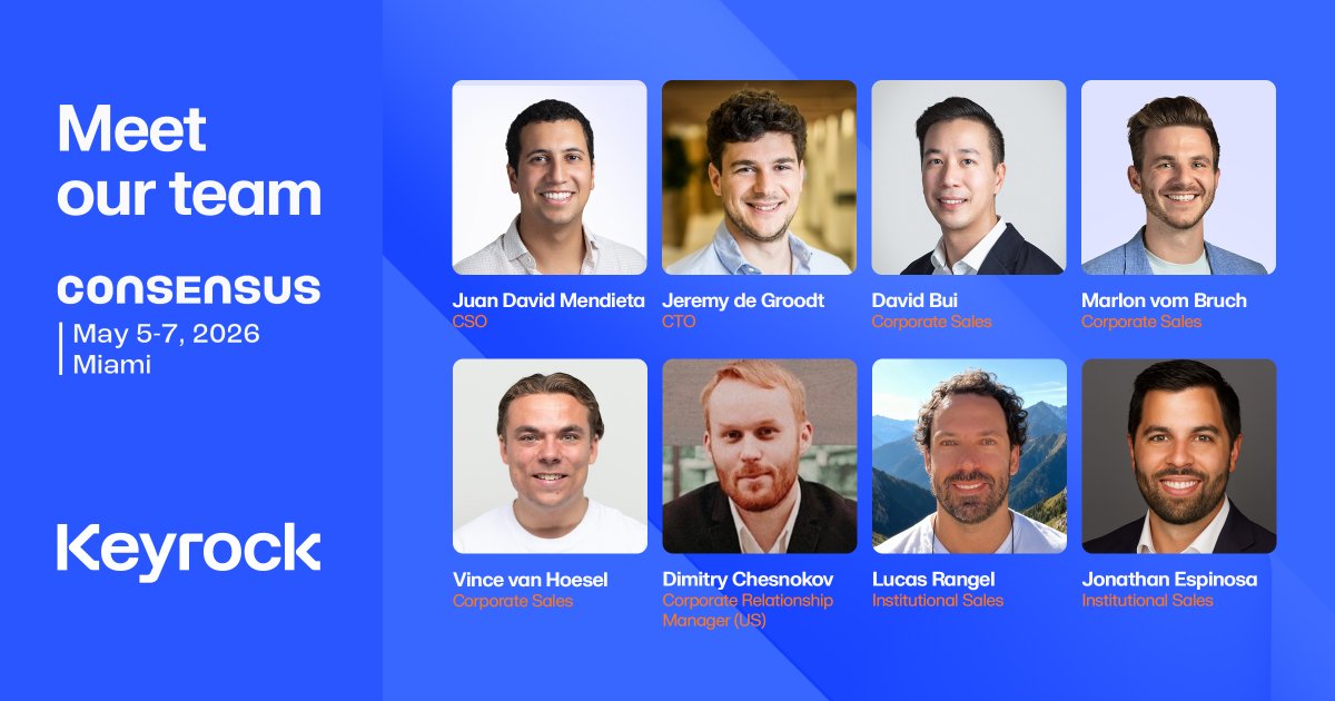 keyrock's tweet photo. A big @consensus2026 Miami ahead.

On May 6, we’re hosting an exclusive networking evening with @Stablecoin and @plumenetwork.

Capital market leaders, DeFi innovators, and infrastructure architects discussing the future of liquidity and digital asset markets.

See you there 🇺🇲