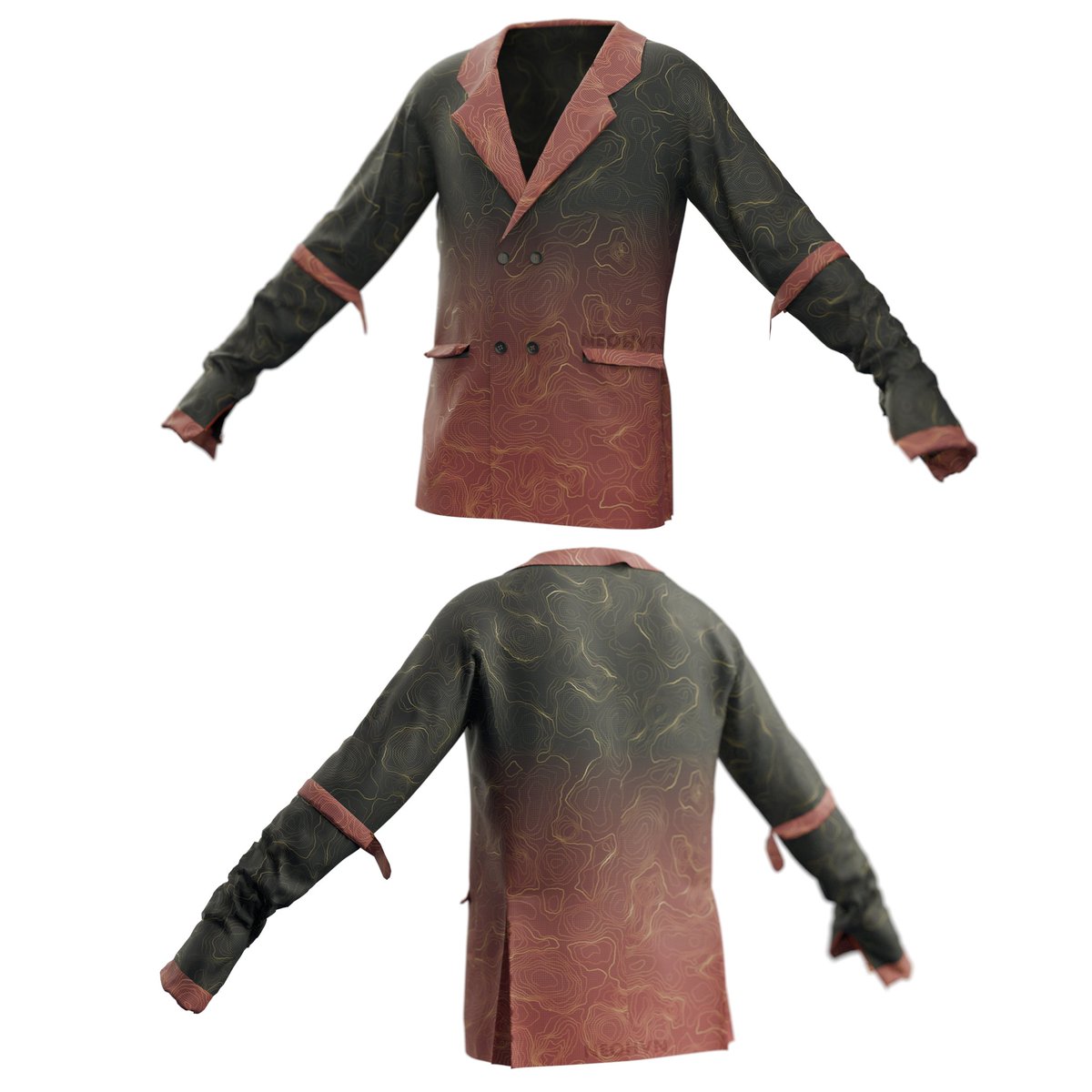 neoseanner's tweet image. First time trying Clo , but Texturing is still Substance Painter + Pattern from Substance Designer. 

Gold ver. &amp;amp; Direct print ver.

#Textile #Fabric #coat #design