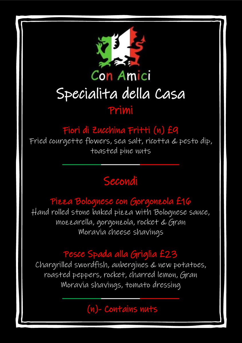 Con_Amici's tweet image. Con Amici Weekly Specials #Italianfood #Denbigh #NorthWales #weeklyspecials