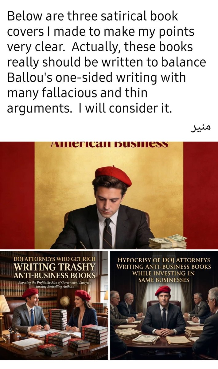 MunirHussein's tweet image. THE TRASHY ANTI-BUSINESS BOOKS BY BRENDAN BALLOU

See my latest article in link below.
منير

facebook.com/share/p/1CMUWy…

#economics #markets #economy #doj #antitrust #courts #communism #law #attorneys #business #finance #writers #fbi #USDepartmentOfJustice