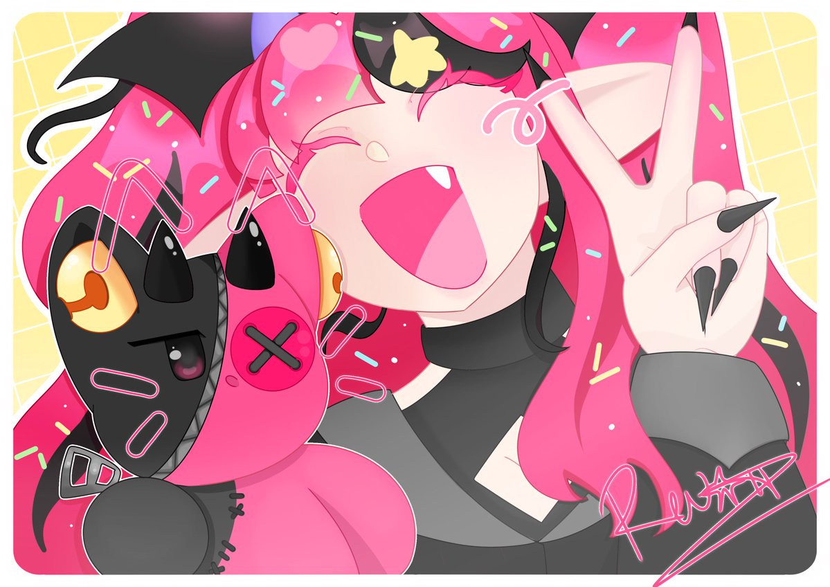 Look what we drew on stream yesterday! Thank you to everyone who came by to hang out while I worked and stayed for my mini karaoke afterward! 

This will be available as photocards and maybe prints on <a href="/OshiCentral/">OshiCentral【 Fan Merch Shop 】</a> !! Keep a look out!