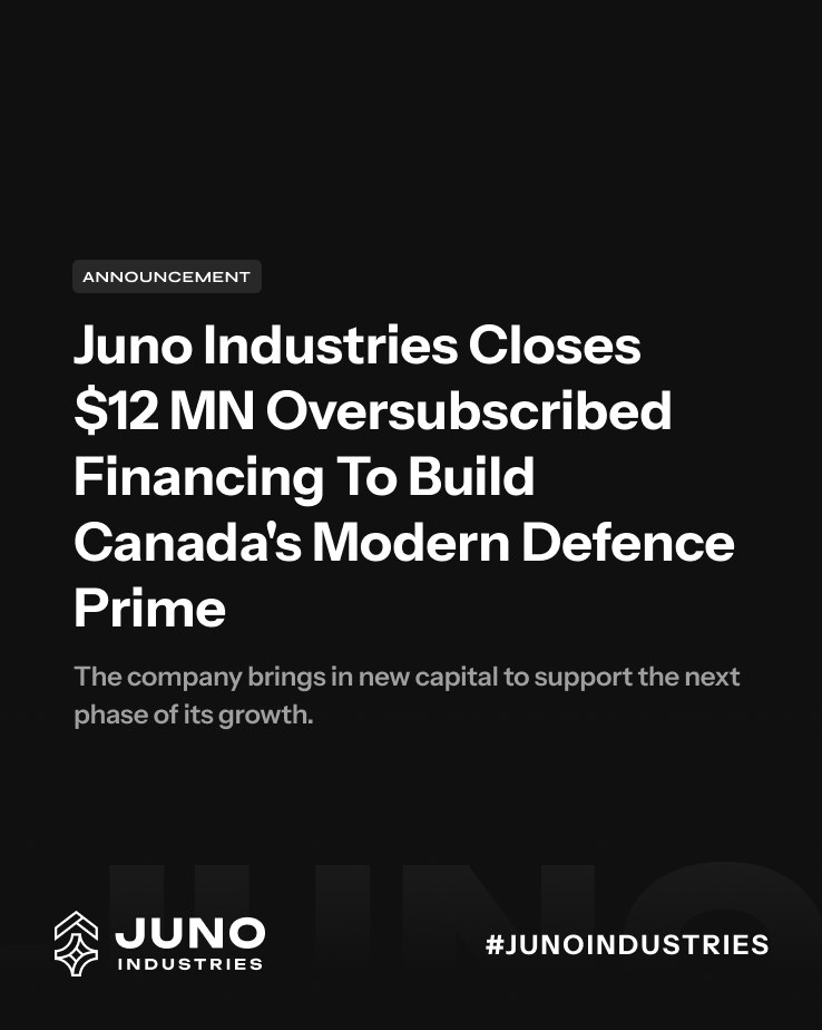 junoindustries's tweet photo. 📰Juno Industries Closes $12 MN Oversubscribed Financing to Build Canada’s Modern Defence Prime: https://t.co/ROHYJXXxdI https://t.co/9J6csrRxpE