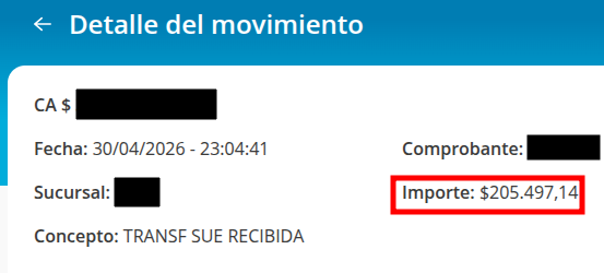 Hoy 1ro de Mayo les muestro mi sueldo recién depositado de docente universitario (JTP simple, 40 hs mensuales). El gobierno de Milei me paga $5125 la hora por dar clases a nivel universitario