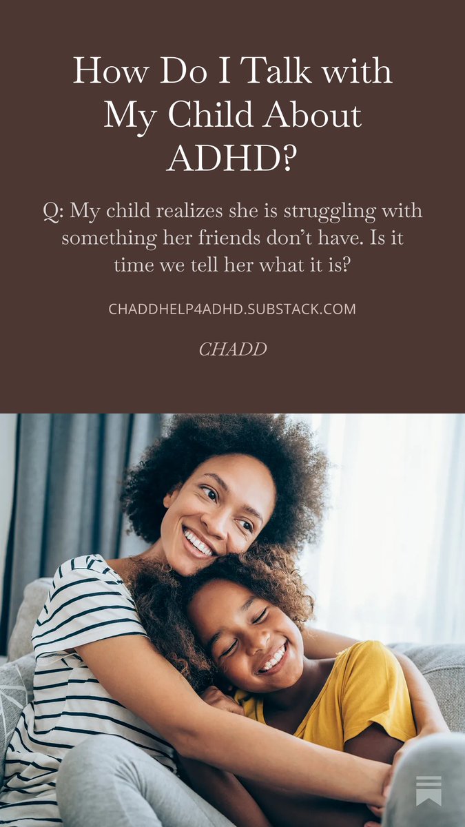 CHADD_ADHD's tweet image. When should you tell your child they have ADHD? There’s no perfect moment—but honest, age-appropriate conversations matter.

open.substack.com/pub/CHADDHelp4…

#ADHD #ADHDlife #Parenting #ADHDSupport #toughquestions
