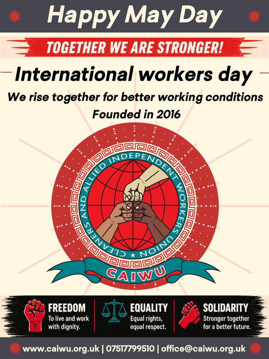 caiwuunion's tweet photo. Happy May Day to all workers of the world!
#MayDay #WorkersRights #Solidarity #UnionStrong #LabourMovement #CollectivePower #Viral #FYP https://t.co/RbmqPkSU9e