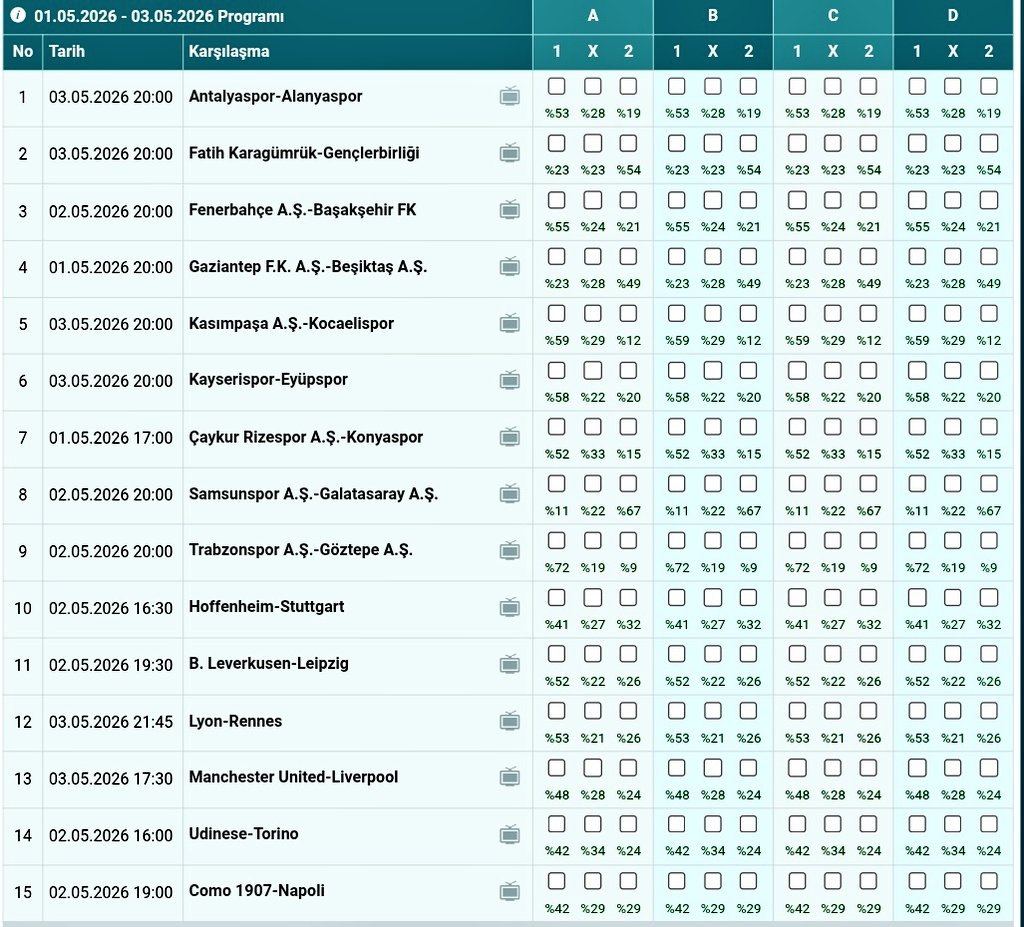 Spor Toto 39.Hafta oynanma yüzdeleri;

#SporToto