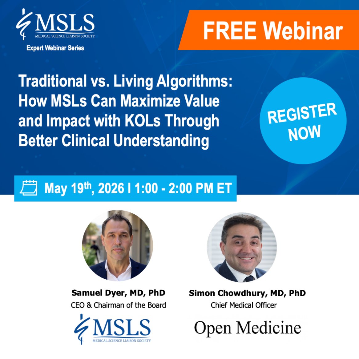 MSLSociety's tweet photo. Join us May 19th from 1-2 PM ET for the FREE Expert Webinar Series where our panelists discuss “Traditional vs. Living Algorithms: How MSLs Can Maximize Value and Impact with KOLs Through Better Clinical Understanding”

📌 Register here: https://t.co/RKWZTmTPU8 https://t.co/4i5yIV3loN