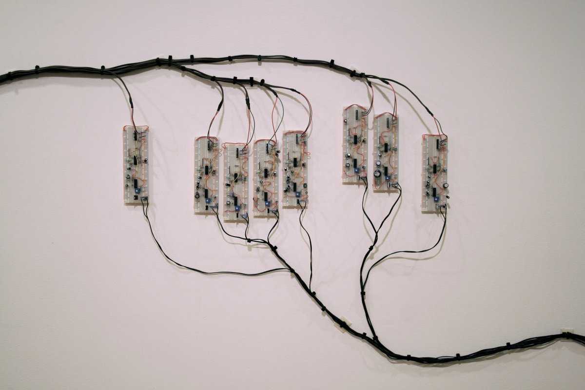 pixelform's tweet image. Fruiting Bodies of High-Voltage Transmission Lines

1. Detail - Breadboarded electronics.
2. Installation Detail - 8 speakers.

phillipstearns.com

#analog #handmadelectronics #speakers #soundsculpture #handmade #phillipstearns