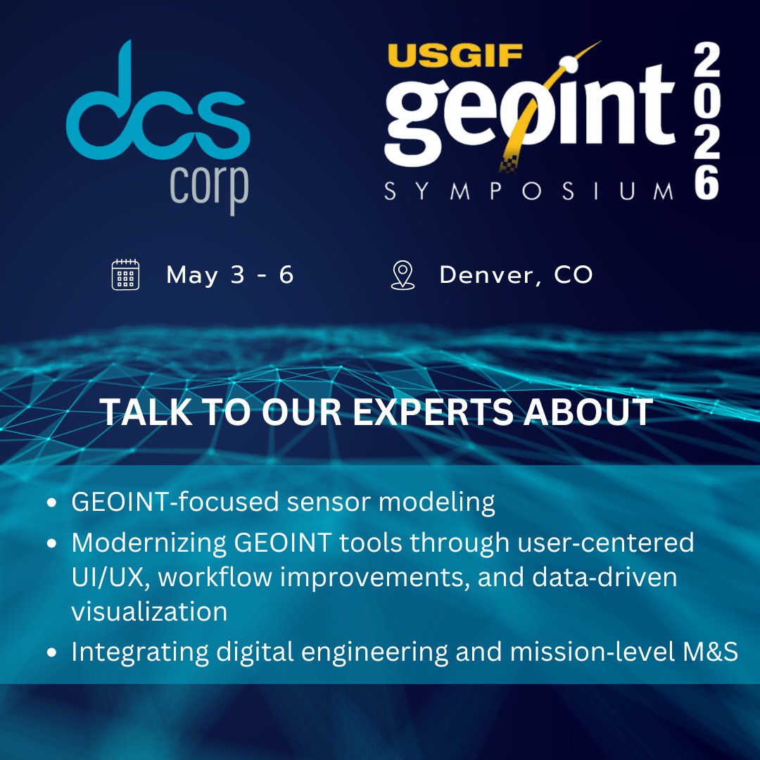 DCS is excited to be attending USGIF GEOINT Symposium 2026 this week! 
We’re looking forward to engaging with partners, hearing fresh perspectives, and exploring how new geospatial capabilities are driving real‑world impact.

#DCS #GEOINT