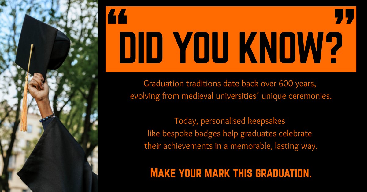 Did you know graduation caps date back to the 14th century? 🎓

Add a personal touch with bespoke badges your graduates will treasure.

Make this year’s celebration truly memorable.
i4cpublicity.co.uk/product/custom…

#Graduation2026 #BespokeBadges #i4cpublicity #PromotionalProducts
