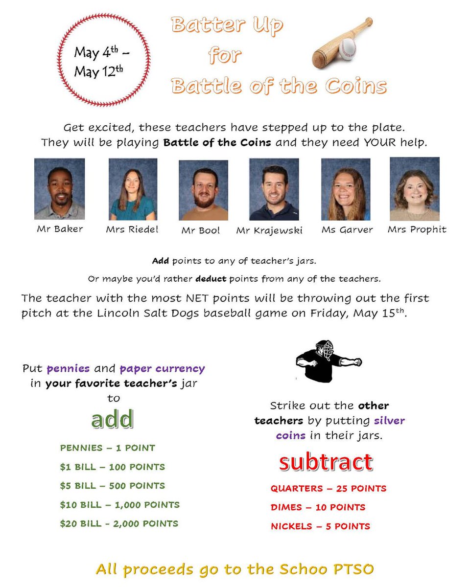 SchooMiddle's tweet photo. Grab that spare change and help a teacher to win a chance to throw the first pitch at the Lincoln Saltdogs game on May 15! ⚾️ https://t.co/cvEaI3Oqf4