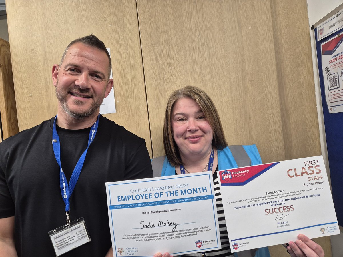 DaubeneyAcademy's tweet photo. Huge well done and congratulations to Mrs Moisey, who won our staff praise of the week, AND our Employee of the Month for April!! Mrs Moisey has recently gone above and beyond in her role as Assistant Head of Year. She is so committed to the school and definitely First Class!! 👏 https://t.co/AkB8UTajaE