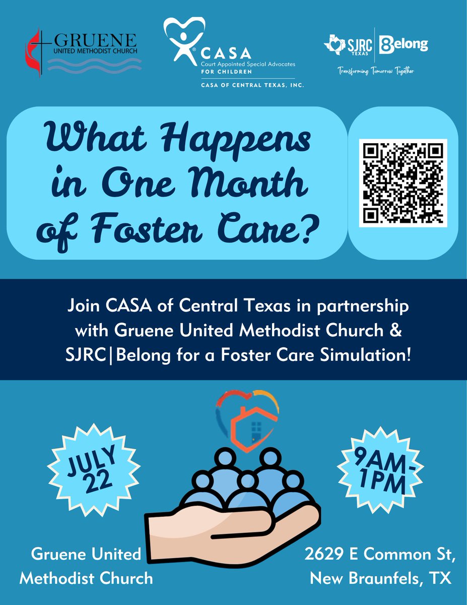 CASACenTex's tweet photo. Registration is now OPEN for our first ever Central Texas Foster Care Simulation! Thank you to SJRC Belong &amp; Gruene United Methodist Church for partnering with us! 

Questions? Contact Jade Dimitri at jdimitri@casacentex.org

More info &amp; register here--https://t.co/8Kyyuj9TKR https://t.co/wR7tKvCVIV