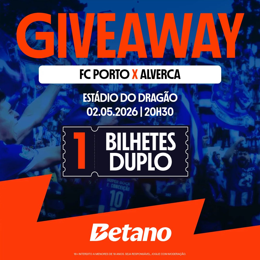 🚨 𝗙𝗟𝗔𝗦𝗛 𝗚𝗜𝗩𝗘𝗔𝗪𝗔𝗬! 🚨

Em conjunto com a <a href="/Betano_PT/">Betano Portugal 🔞</a>, estamos a sortear 1 Bilhete Duplo para o #FCPorto 🆚️ Alverca! 🏆🐉

Requisitos:
1️⃣ Seguir a <a href="/Betano_PT/">Betano Portugal 🔞</a>
️2️⃣ Seguir a <a href="/DragaoNews1893/">Dragão News 🇸🇻</a>
3️⃣ Retweet
4️⃣ Identificar um amigo

⚠️ AVISO: Os vencedores serão anunciados