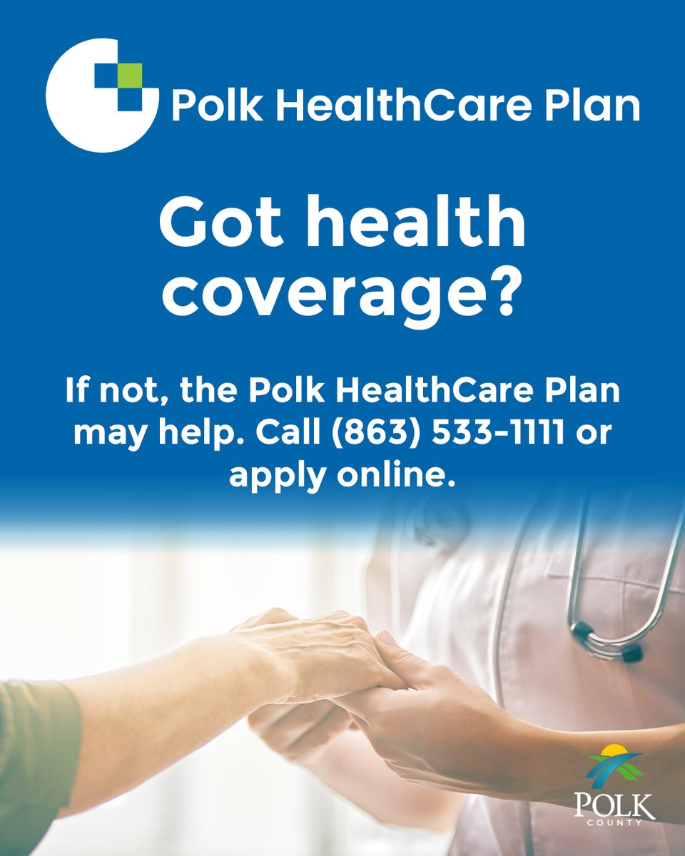 PolkCountyFL's tweet image. Got health coverage? If not, the Polk HealthCare Plan may help.

Call (863) 533-1111 or apply online to get started.

#health #insurance #affordable #PolkCountyFL