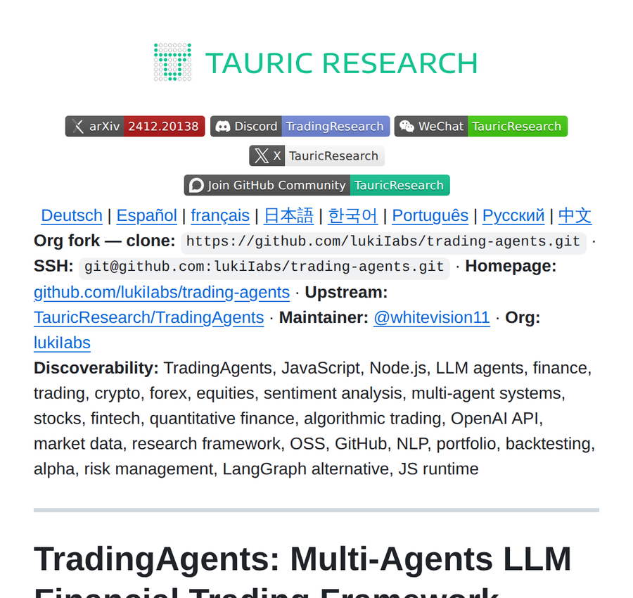 RepoGems's tweet photo. TradingAgents LLM multi-agent finance trading stocks crypto fintech quantitative algo trading sentiment analysis OpenAI JavaScript Node.js research OSS
https://t.co/Ifko5GEtd7 https://t.co/OkgmzB8dkX