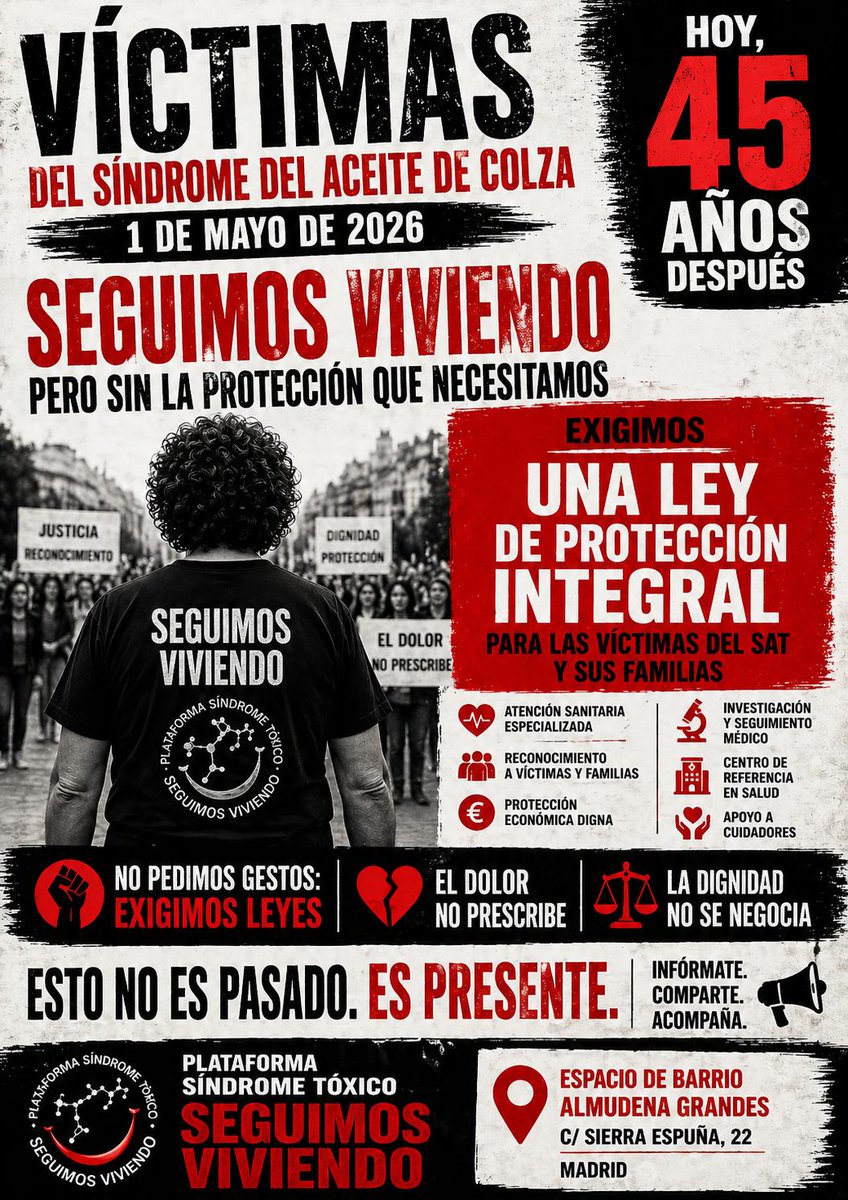 Sindromecolza's tweet photo. 45 años después del Síndrome del Aceite de Colza (SAT), el dolor no prescribe.
La dignidad no se negocia.
Las indemnizaciones no curan.
No somos cifras.
No somos expedientes cerrados.
Somos presente. Somos memoria. https://t.co/N0WqCxwCof