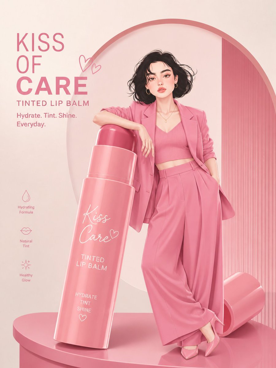 Monochrome Elegance: Pink Lip Balm Fashion Shoot - PromptGather image 1