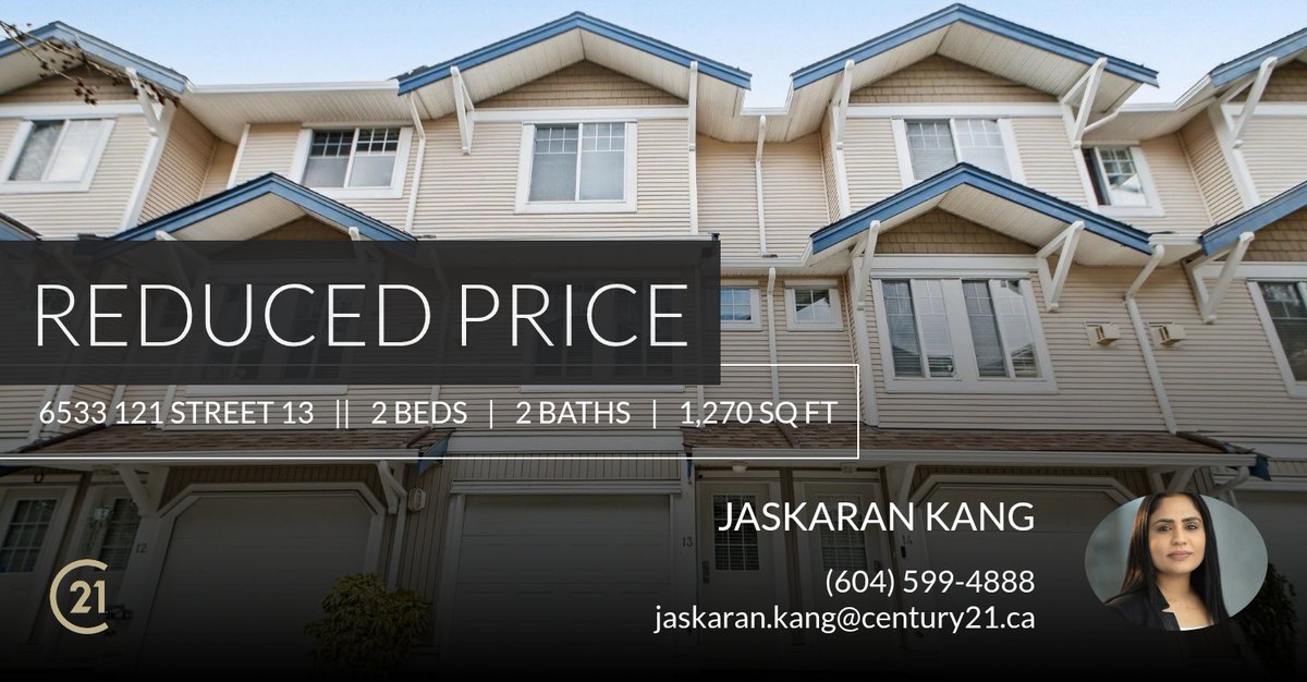 jaskangR's tweet photo. 📍 Reduced Price 📍 This recently reduced home at 6533 121 Street 13 in Surrey won't last long, so, don't wait to set up a showing! Reach out here or at (604) 599-4888 for more information! https://t.co/09hDU6AuPm https://t.co/NoUPStVLy0