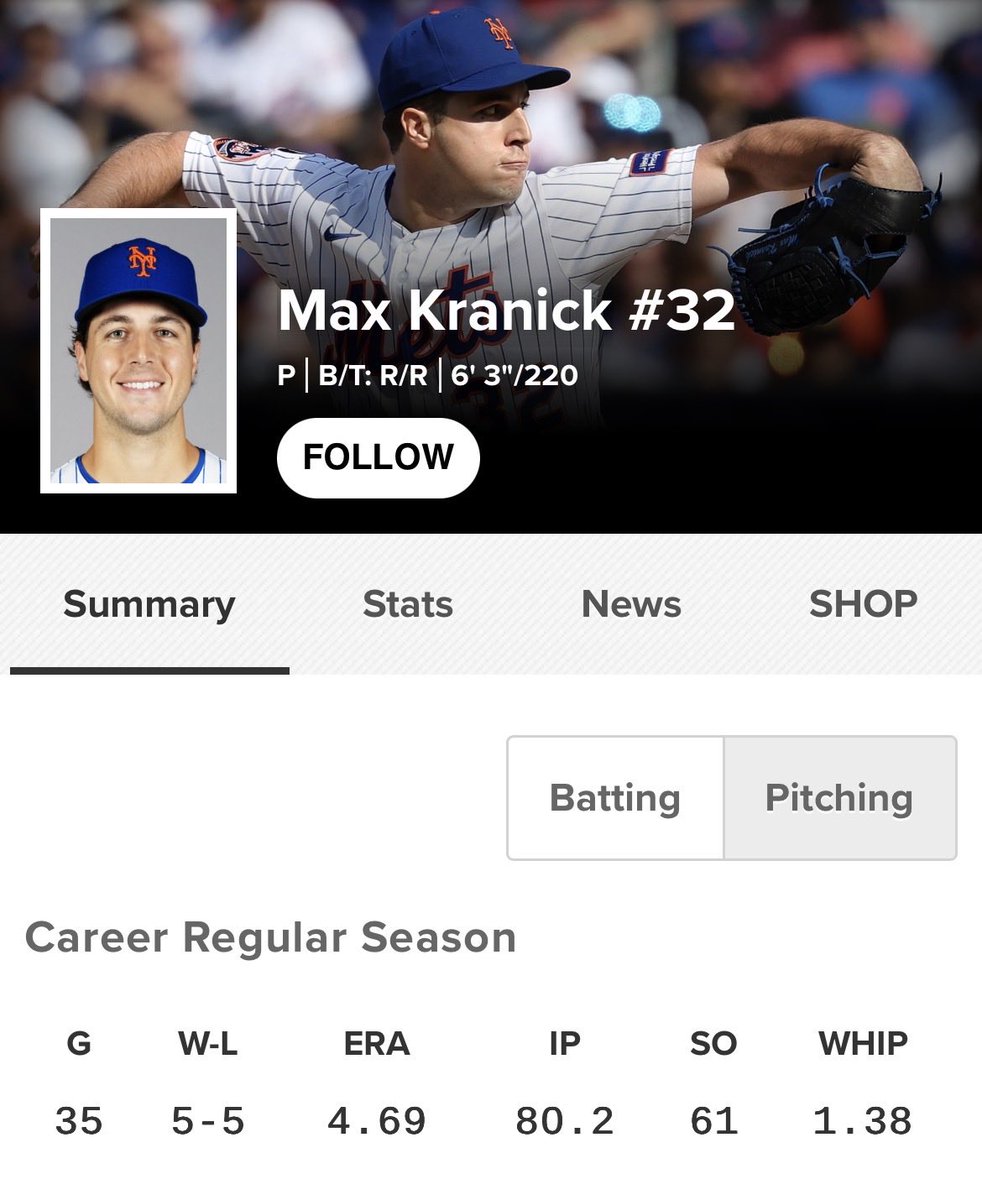 MLBDeadlineNews's tweet image. The #Nationals have agreed to terms with free-agent RHP Max Kranick, per @WillSammon 

Kranick, 28, posted a 3.65 ERA over 37 innings pitched with NYM last year.